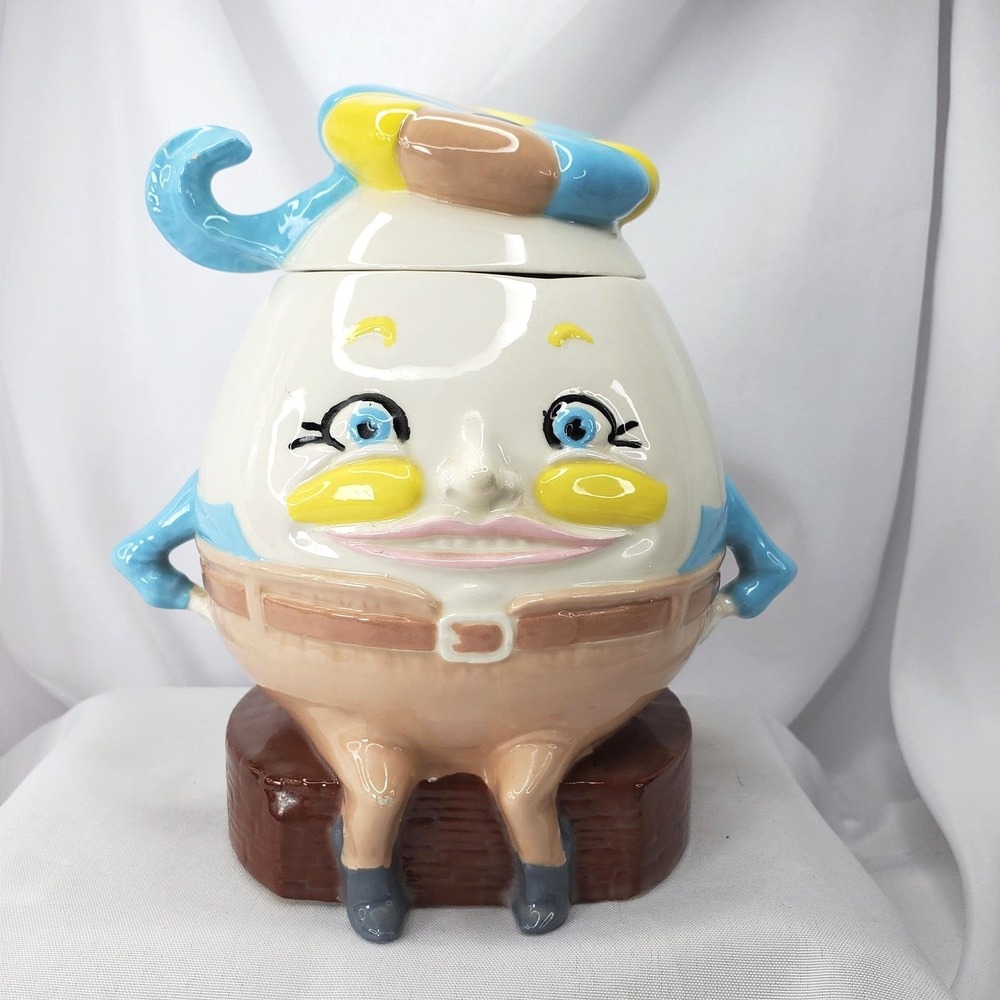 Vintage Humpty Dumpty Ceramic Cookie Jar Nursery Rhyme Collectible Kitchen Decor